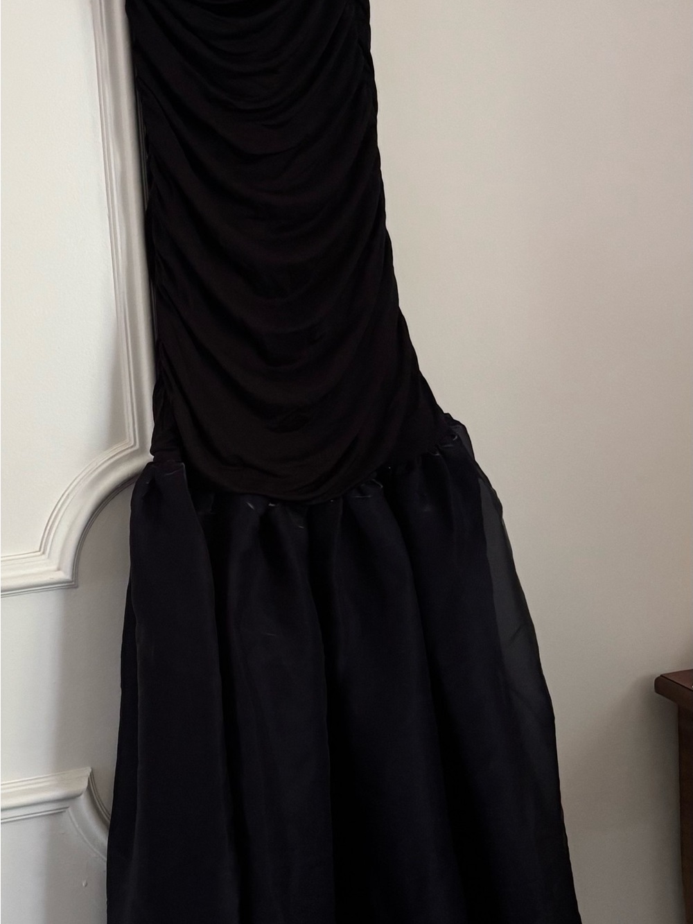 STAUD Black Ruched Jersey Top with Sheer Navy Organza Maxi Skirt - Picture 11 of 12